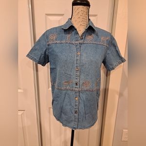 Cabin Creek Safari Embroidered Denim Shirt - SZ Small - USED